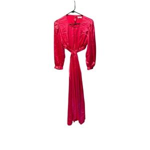 Rahi Cierra Cutout Satin Midi Dress Balloon Sleeves Fuchsia NWT